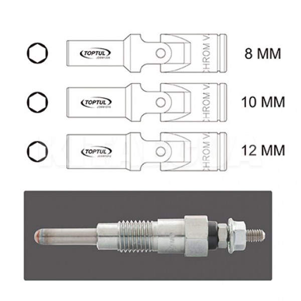 Набор для снятия свечи накаливания 8-12 мм 3 предмета TOPTUL (JGAI0301) - 2