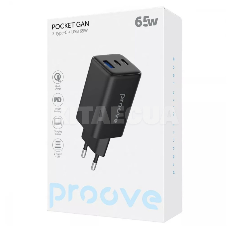 Зарядное устройство 65W 2Type-C+USB Pocket GaN белое PROOVE (600680003) - 2