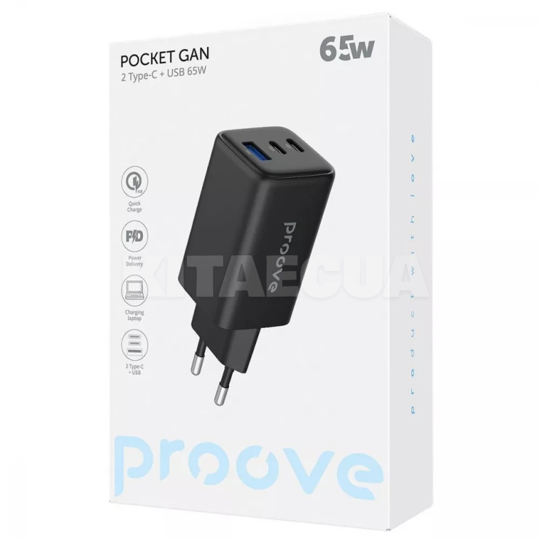 Зарядное устройство 65W 2Type-C+USB Pocket GaN черное PROOVE (600680001) - 2