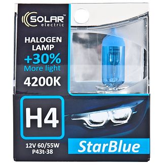 Галогенні лампи H4 60/55W 12V StarBlue +30% комплект Solar