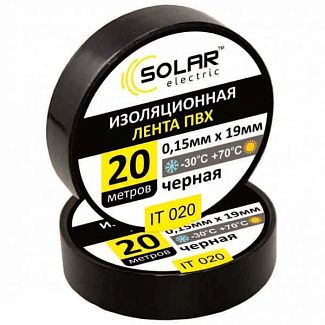 Ізолента 20м х 19мм чорна Solar