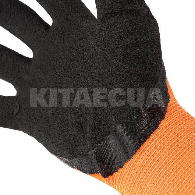 Перчатка оранжевая синтетическая с черным рифленым латексом 10" Intertool (SP-0117) - 2