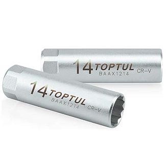 Головка свечная 12-гранная (с пружинным фиксатором) 14 мм 3/8" 63 мм TOPTUL