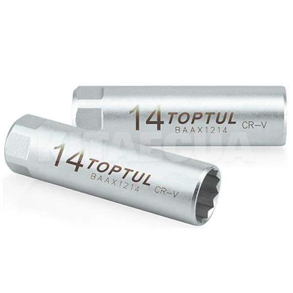 Головка свечная 12-гранная (с пружинным фиксатором) 14 мм 3/8" 63 мм TOPTUL (BAAX1214)