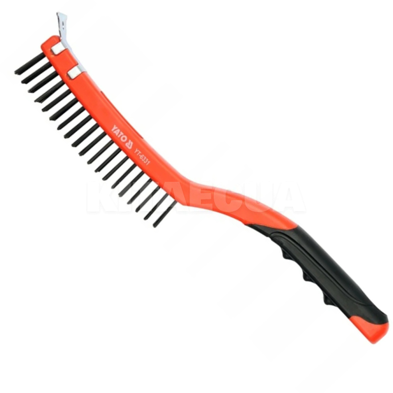 Щітка з металу 3-рядна сталева з пластиковою ручкою + Скребок YATO (YT-6331) - 3