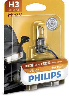 Галогенна лампа H3 55W 12V Vision +30% блістер PHILIPS