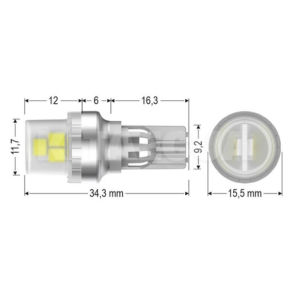 Светодиодная лампа V6 9/18V W16W 5500K (компл.) AMS (41265) - 5