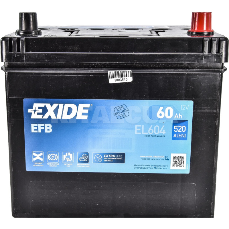 Акумулятор автомобільний 60Ач 520А "+" праворуч EXIDE (EL604)