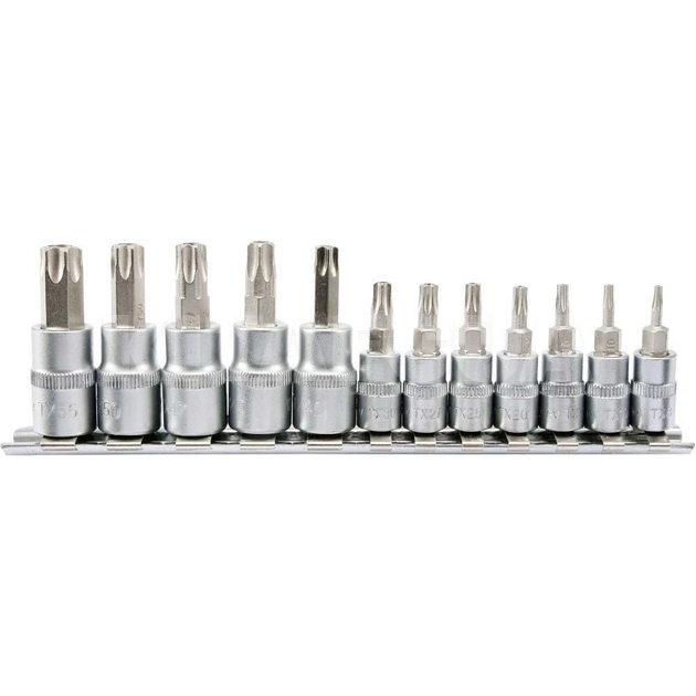 Набор головок с насадками TORX TEMPERPROOF 1/4", 3/8" 12 предметов YATO (YT-04332)