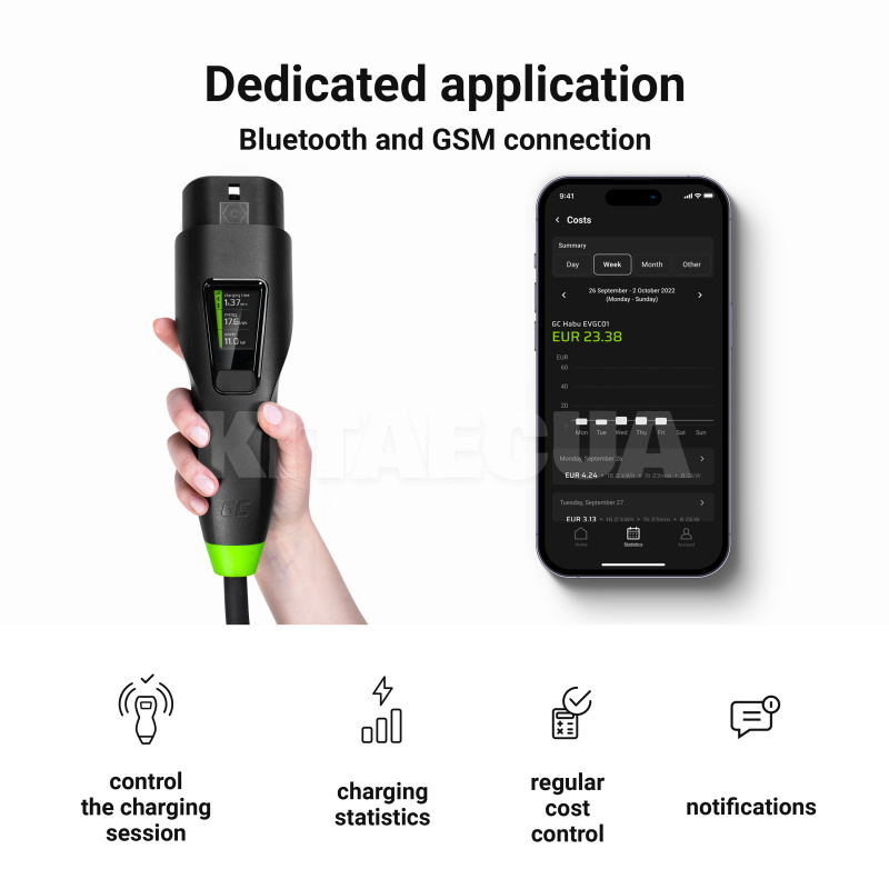 Зарядка для электромобиля 11 кВт 16A 3-фазы Type 2 (европейское авто) GC Habu EV Green Cell (EVGC01) - 7