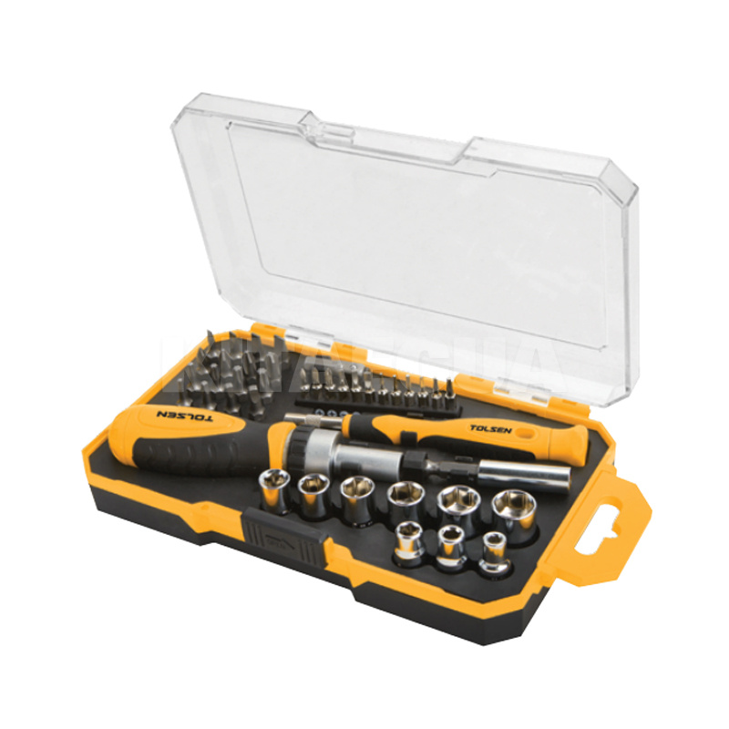 Набір біт і головок з тріскачкою 42 предмети TOLSEN (20041)