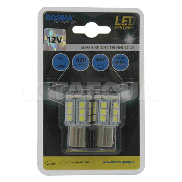 LED лампа для авто LED SYSTEMS BAY15D 5W 6000K (комплект) BOSMA (3246) - 2