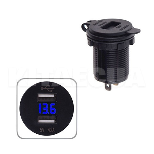 Автомобільний зарядний пристрій 12/24 В 4.2 а з вольтметром синє підсвічування VITOL (10254-Vitol) - 2