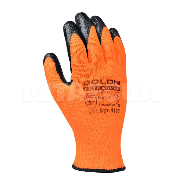 Рукавички робочі антиковзкі трикотажні з латексним покриттям оранжевий XL Extragrab DOLONI (4187)