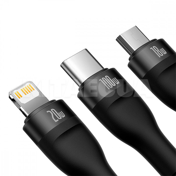 Кабель 3в1 USB/Type-C - Lightning/microUSB/Type-C 100W 1.2м черный BASEUS (CASS030101) - 4