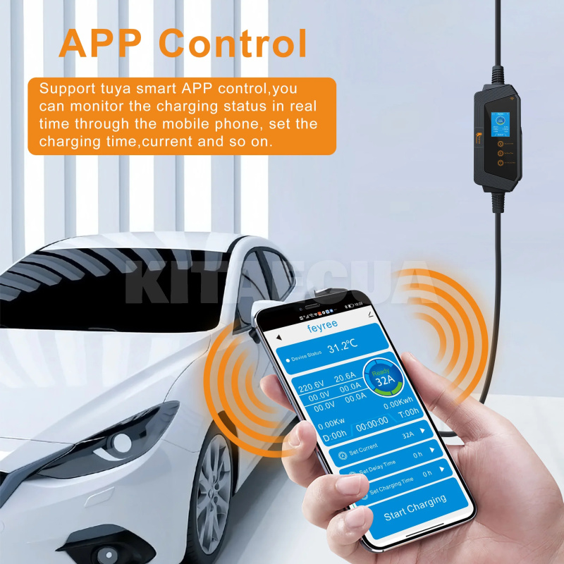 Зарядка для электромобиля 7.4 кВт 32А 1-фаза Type 2 (европейское авто) Wi-Fi Hero FEYREE на HYUNDAI Kona Electric (FY7-32-1PH-TP2-H8) - 5
