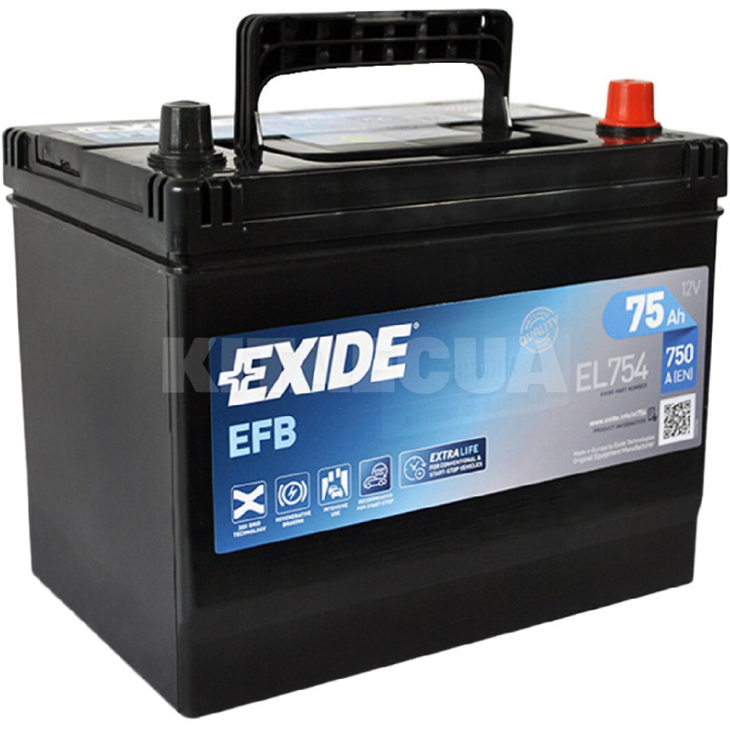 Автомобільний акумулятор EFB 75Ач 750А "+" справа EXIDE (EL754)