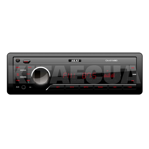 Автомагнітола 1DIN >60дБ монохромний дисплей знімний панель з червоною підсвічування AKAI (CA-6114 М3)