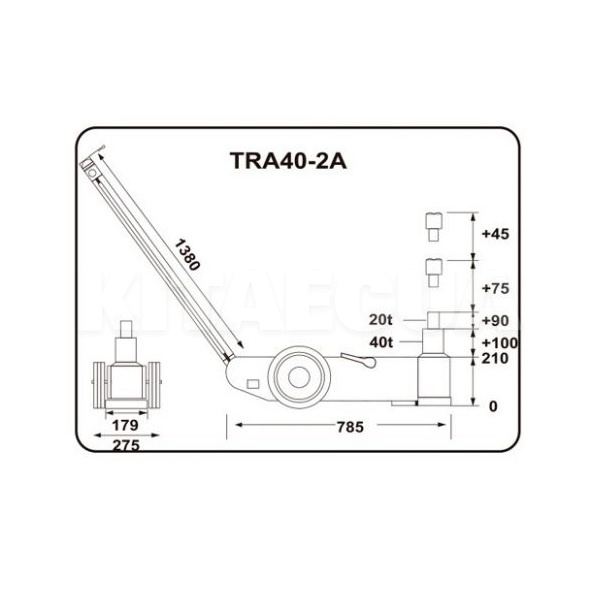Домкрат пневно-гідравлічний підкатний до 40т/20т (210-310/400мм) (З додатковими вставками 520мм)) TORIN (TRA40-2A) - 6
