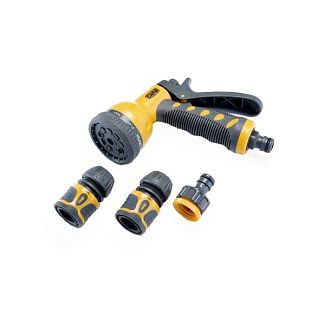 Набір для шлангу (пістолет-розпилювач 9 режимів, конектор 1/2", аквастоп 1/2", адаптер 1/2"+3/4") СИЛА