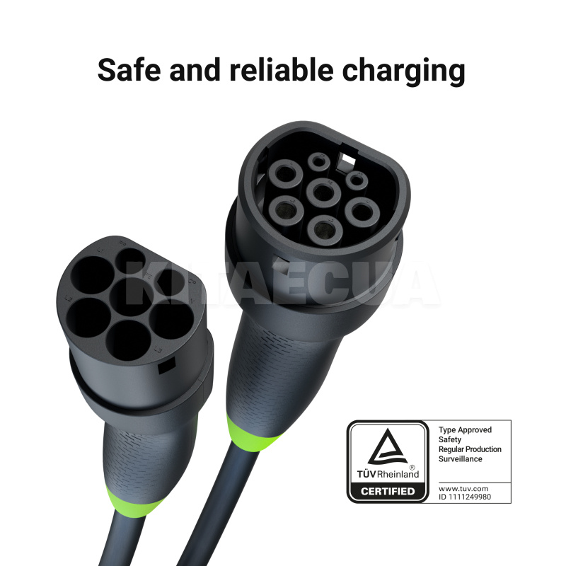 Зарядной кабель для электромобиля 22 кВт 32А 3-фазы 5м Type 2 (европейское авто) Snap Green Cell (EVKABGC01) - 2