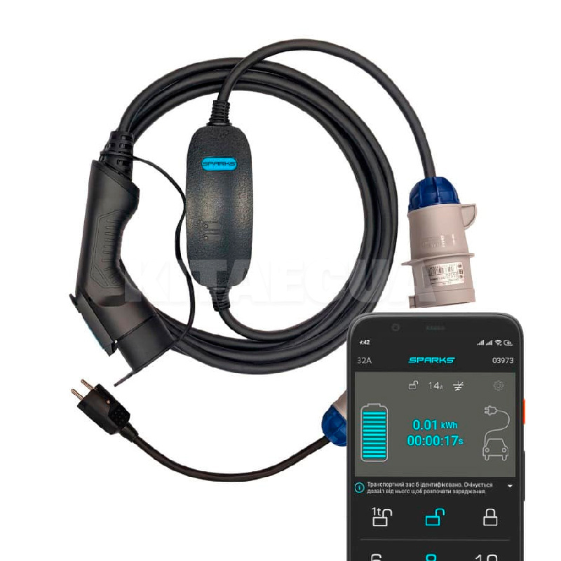 Зарядка для электромобиля GB/T AC 7.4 кВт 32А 1-фаза Portable Smart SPARKS (PS32TG)