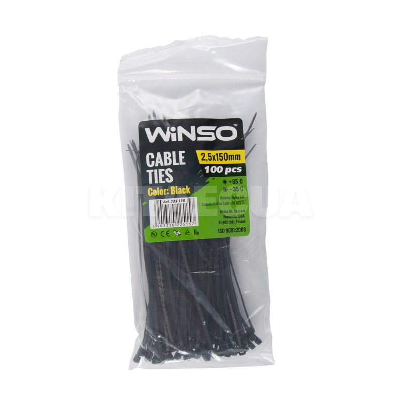 Стяжки черные пластиковые 150 х 2.5 мм 100 шт. Winso (225150)