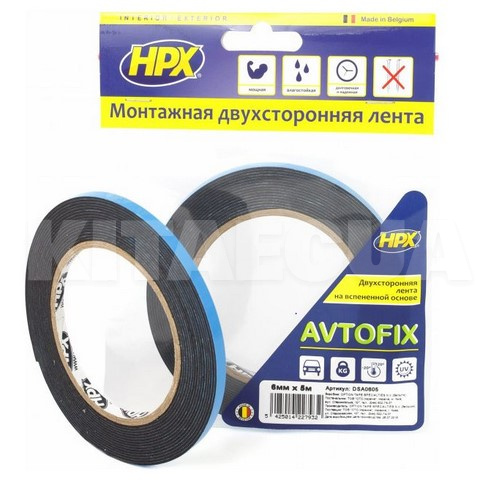Двостороння спінена стрічка для молдингів, вітровиків, мухобійок чорна 5 м х 6 мм Autofix HPX (HPX DSA0605) - 2
