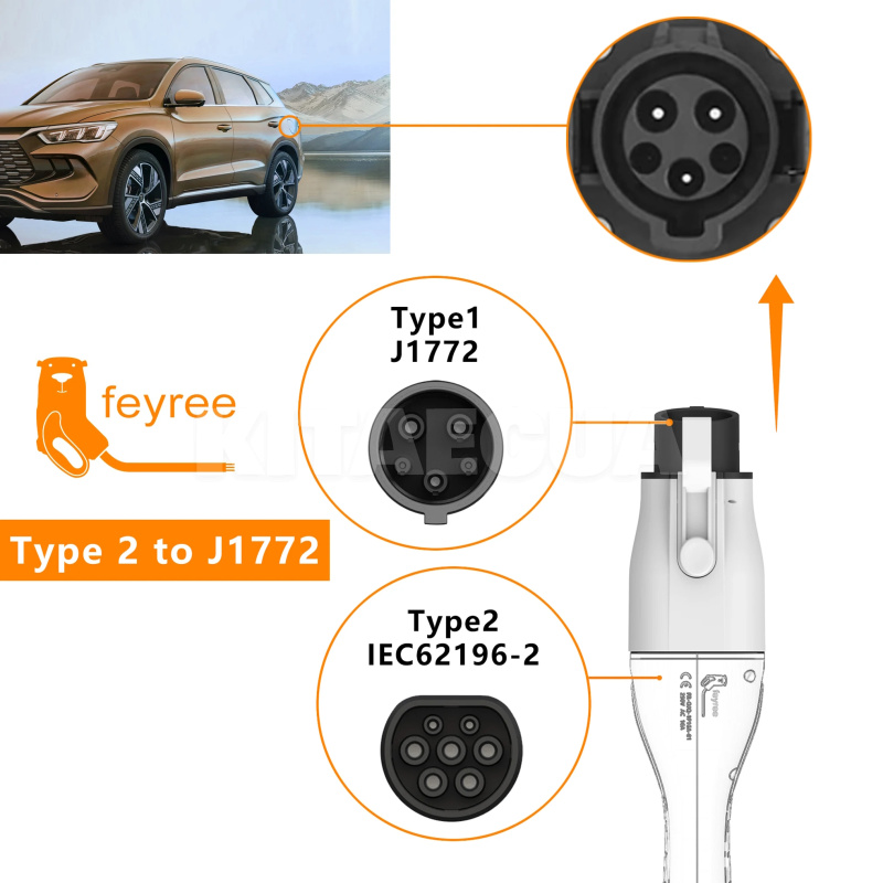Переходник Feyree 7.4 кВт 32А 1-фаза Type 2 - Type 1 с замком FEYREE (P-T2T1L) - 6