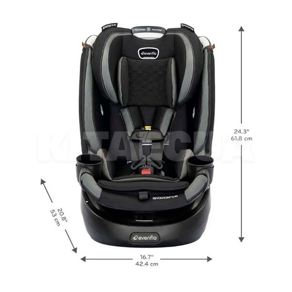 Автокрісло дитяче Revolve 360 Slim 1.8-29.5 кг чорно-сіра Evenflo (000000544) - 4