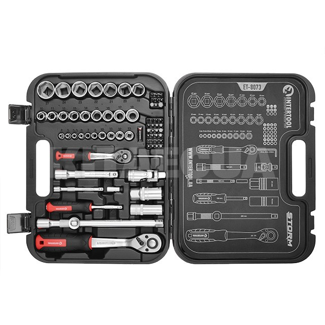 Набір інструментів 1/2" & 1/4" 73 предмета Cr-V STORM Intertool (ET-8073) - 19