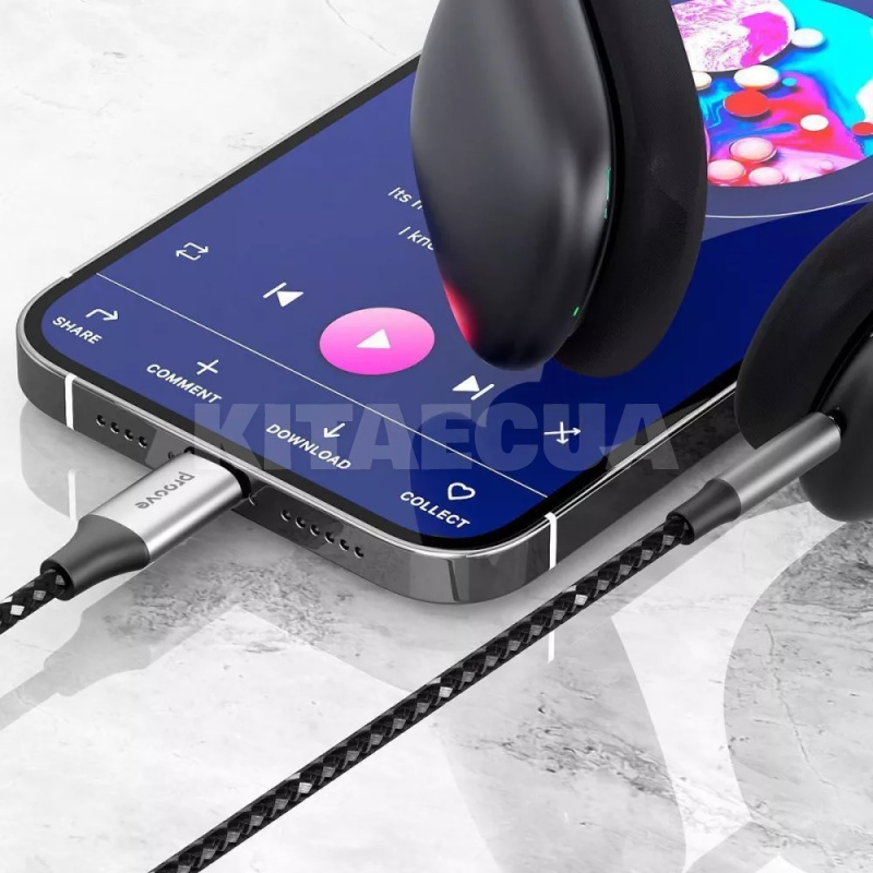 Кабель AUX Lightning 1м SoundMesh серый PROOVE (552720010) - 2