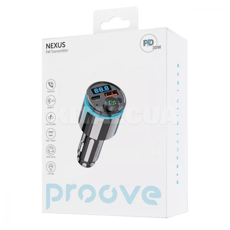 Автомобильное зарядное устройство 30W USB+Type-C FM Launcher Nexus PROOVE (555640001) - 2