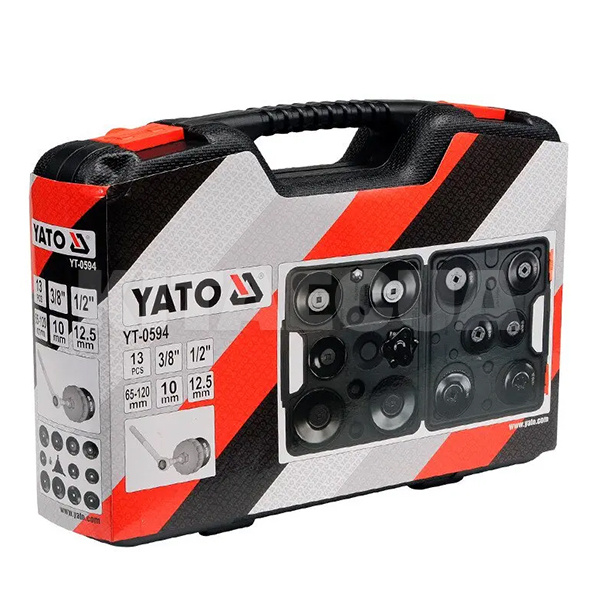 Набор сьемников маслянных фильтров 1/2" 3/8" М65-120 мм 13 предметов YATO (YT-0594) - 2