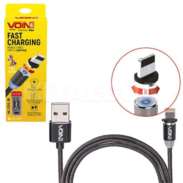 Кабель USB - Lightning-2.4А MC-2301L 1м черный VOIN (MC-2301L BK)