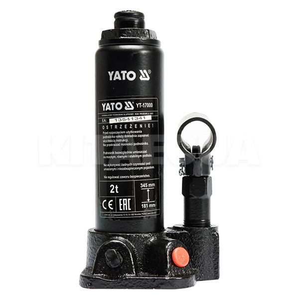 Домкрат гідравлічний пляшковий 2т (181мм-345мм) YATO (YT-17000)