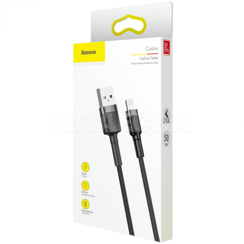 Кабель USB Lightning 2.4A Cafule 0.5м сірий/чорний BASEUS (CALKLF-AG1) - 2