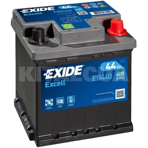 Акумулятор автомобільний 44Ач 400А "+" праворуч EXIDE (EB440)