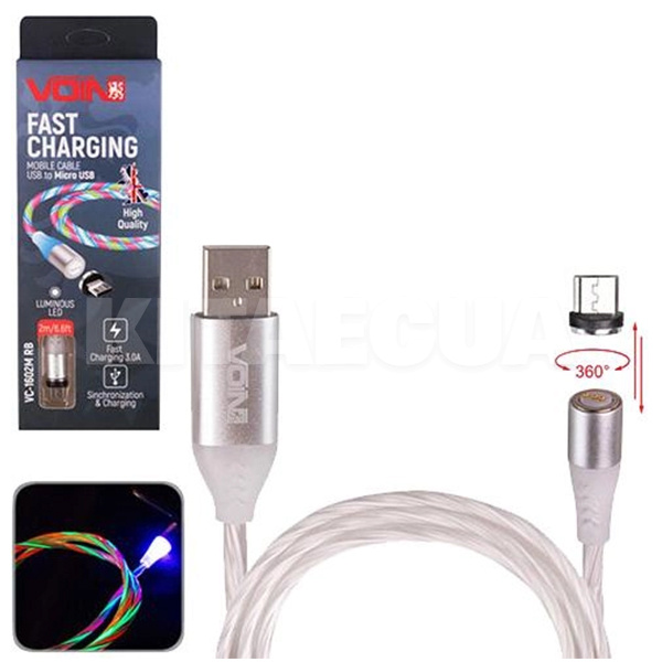 Кабель USB - microUSB 3А VC-1602M 2м Multicolor VOIN (VC-1602M RB)