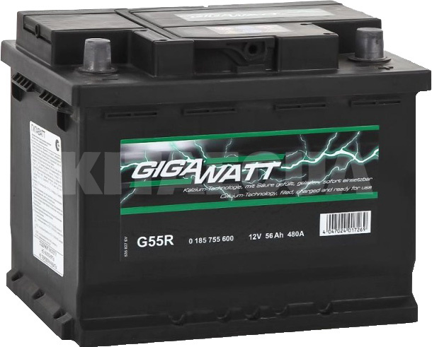 Аккумулятор 56Ач Euro (T1) 242x175x190 с обратной полярностью 480А 56-R GIGAWATT (GW 0185755600)