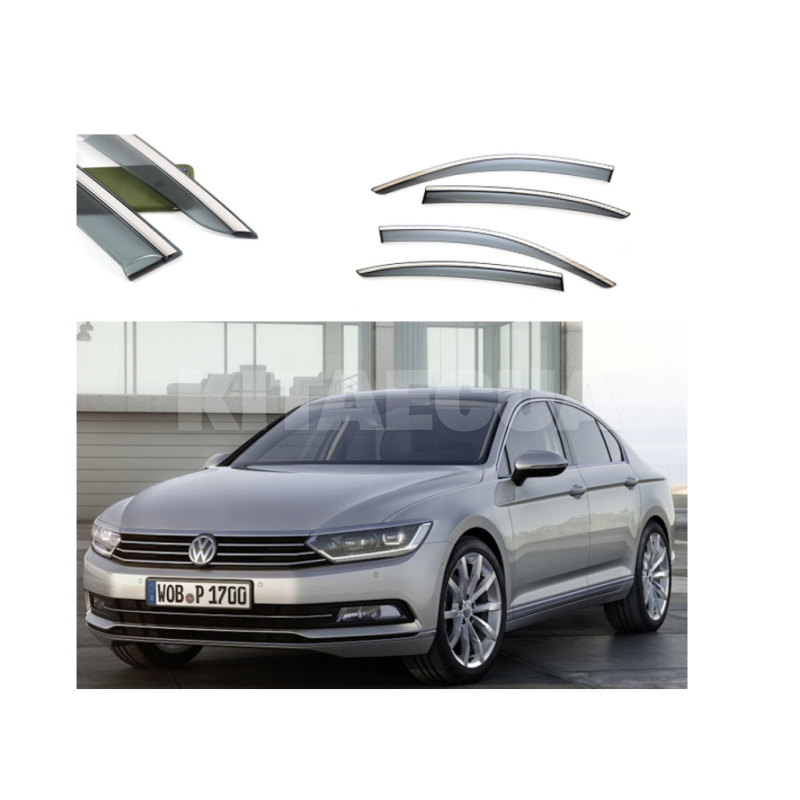 Дефлекторы окон (ветровики) из нержавеющей стали 3D на Volkswagen Passat B8 (2015-2016) 4 шт. FLY (BVWP81523-W/S)