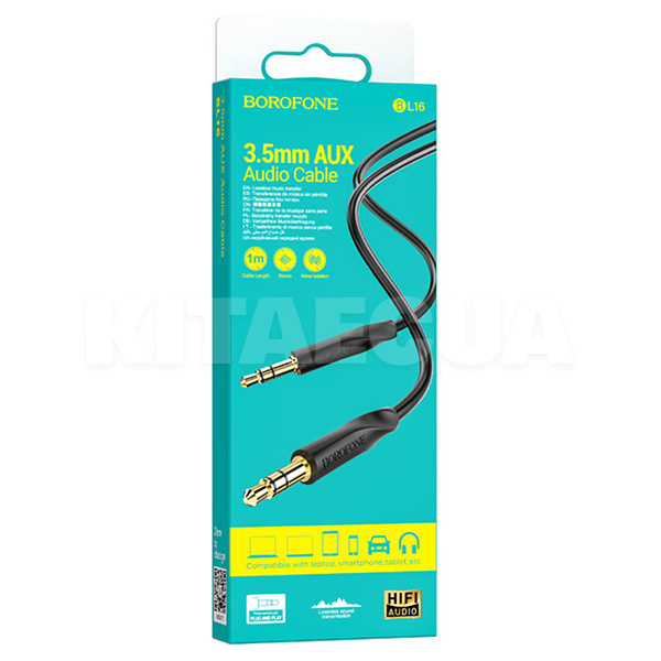 Кабель mini Jack 3.5 мм - mini Jack 3.5 mm Clear sound 1м чорний BOROFONE (BL16B) - 2