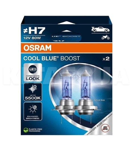 Комплект галогенових ламп 62210CBB-2HB H7 Cool Blue Boost 80W 12V PX26D (2 шт) Osram (62210CBB-2HB)