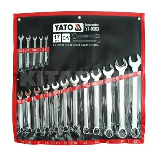 Набор ключей рожково-накидных CrV сатин (8-32мм) 17 предметов YATO (YT-0363)