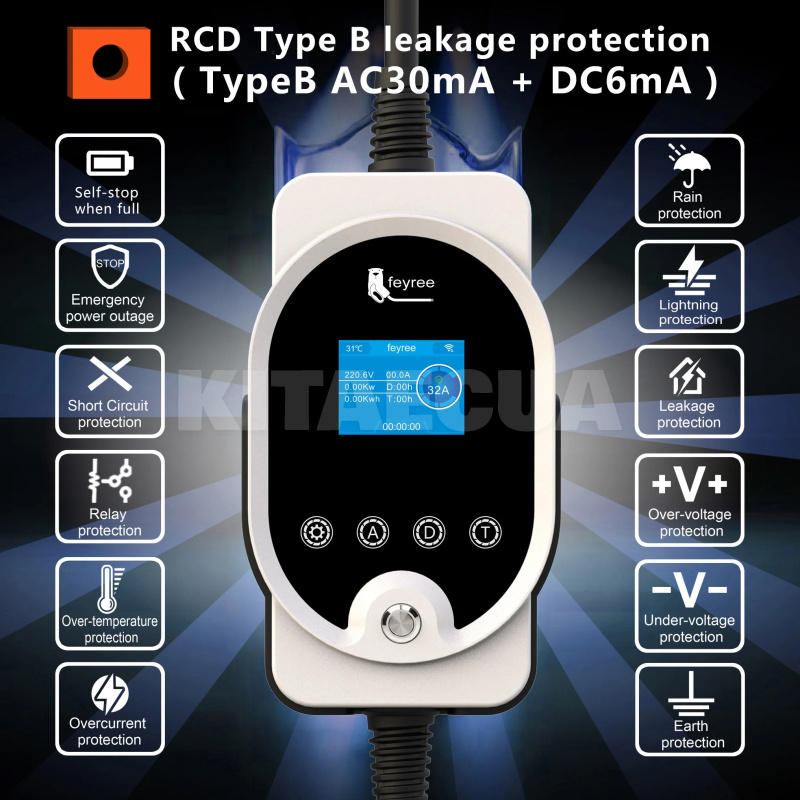 Зарядка для электромобиля 7.4 кВт 32A 1-фаза GB/T AC (китайское авто) Wi-Fi Master FEYREE (FY7-32-1PH-GB/T-M8) - 2