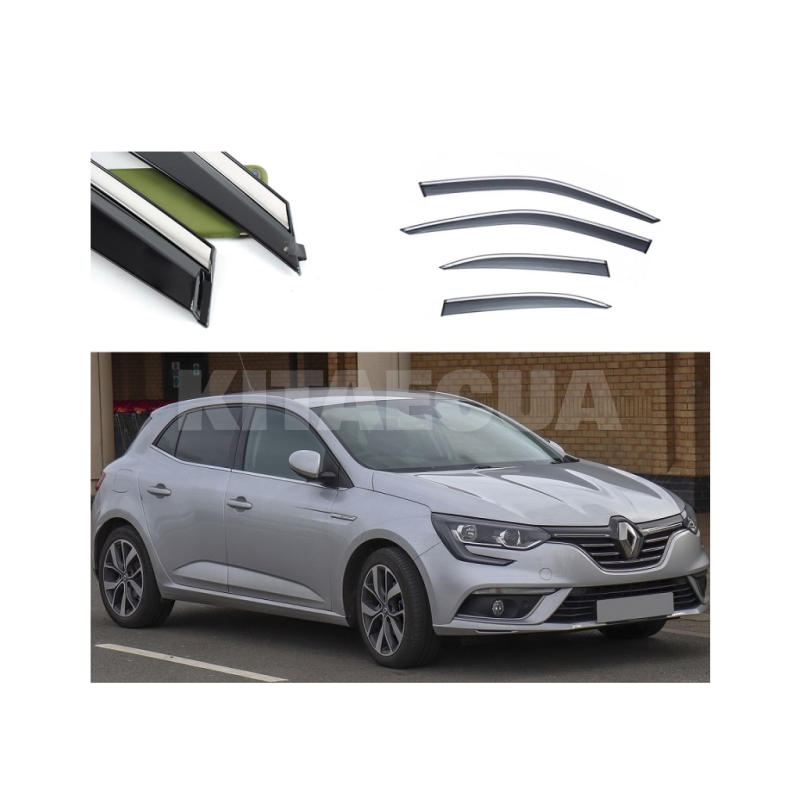 Дефлектори вікон (Вітровики) з нержавіючої сталі 3D на Renault Megane IV (2016-н.в.) 4 шт. FLY (BRNMG16H23-W/S)