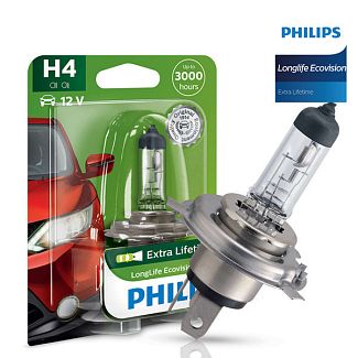 Галогенна лампа H4 60/55W 12V LongLife EcoVision PHILIPS