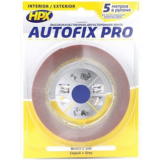 Двухсторонняя лента Autofix PRO для крепления молдингов и знаков серая 5 м х 6 мм HPX