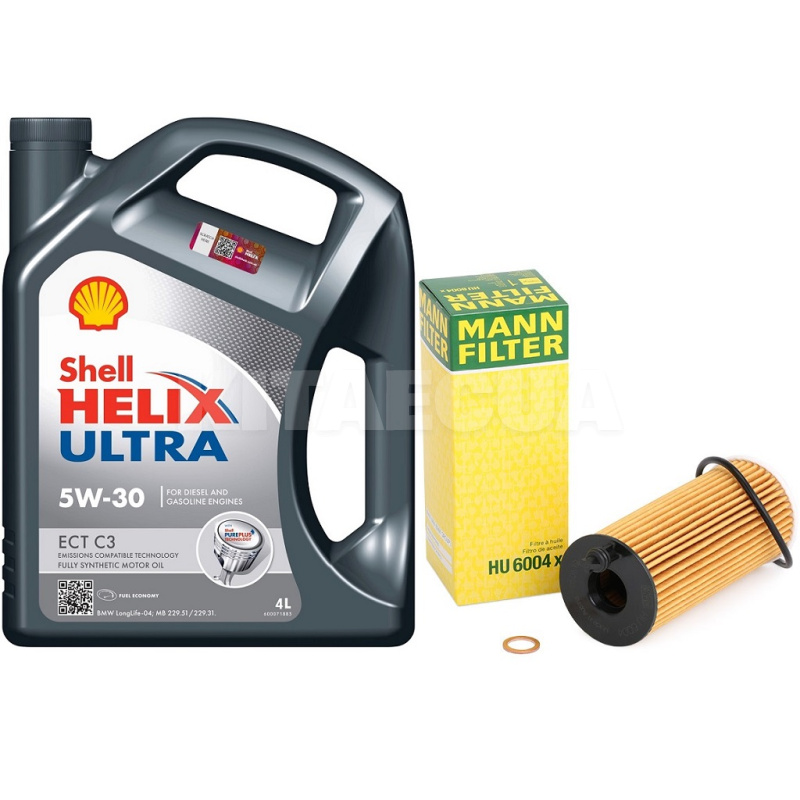 Масло синтетическое 4л 5W-30 Helix Ultra ECT C3 + фильтр Mann-Filter HU 6004 x на BMW 520d SHELL (204293-HU6004x)