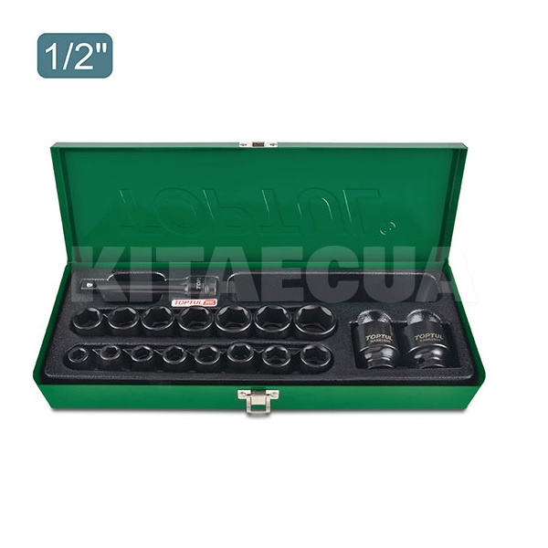 Набор головок ударных 10-32мм 1/2" 10-32мм + удлинитель 18 предметов TOPTUL (GCAD1807)